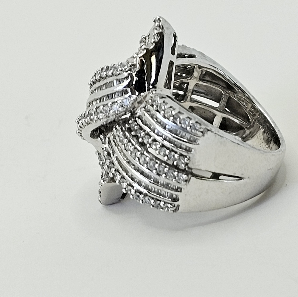 Genuine 2+ Carat Diamond Bow Knot Ring In Sterling Silver Size 7! - Picture 12 of 14
